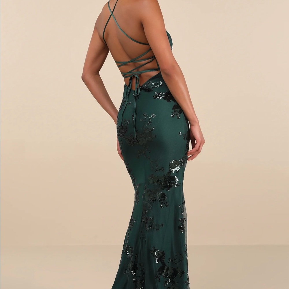 Lulu's Emerald Green Sequin Spaghetti Strap Maxi … - image 2